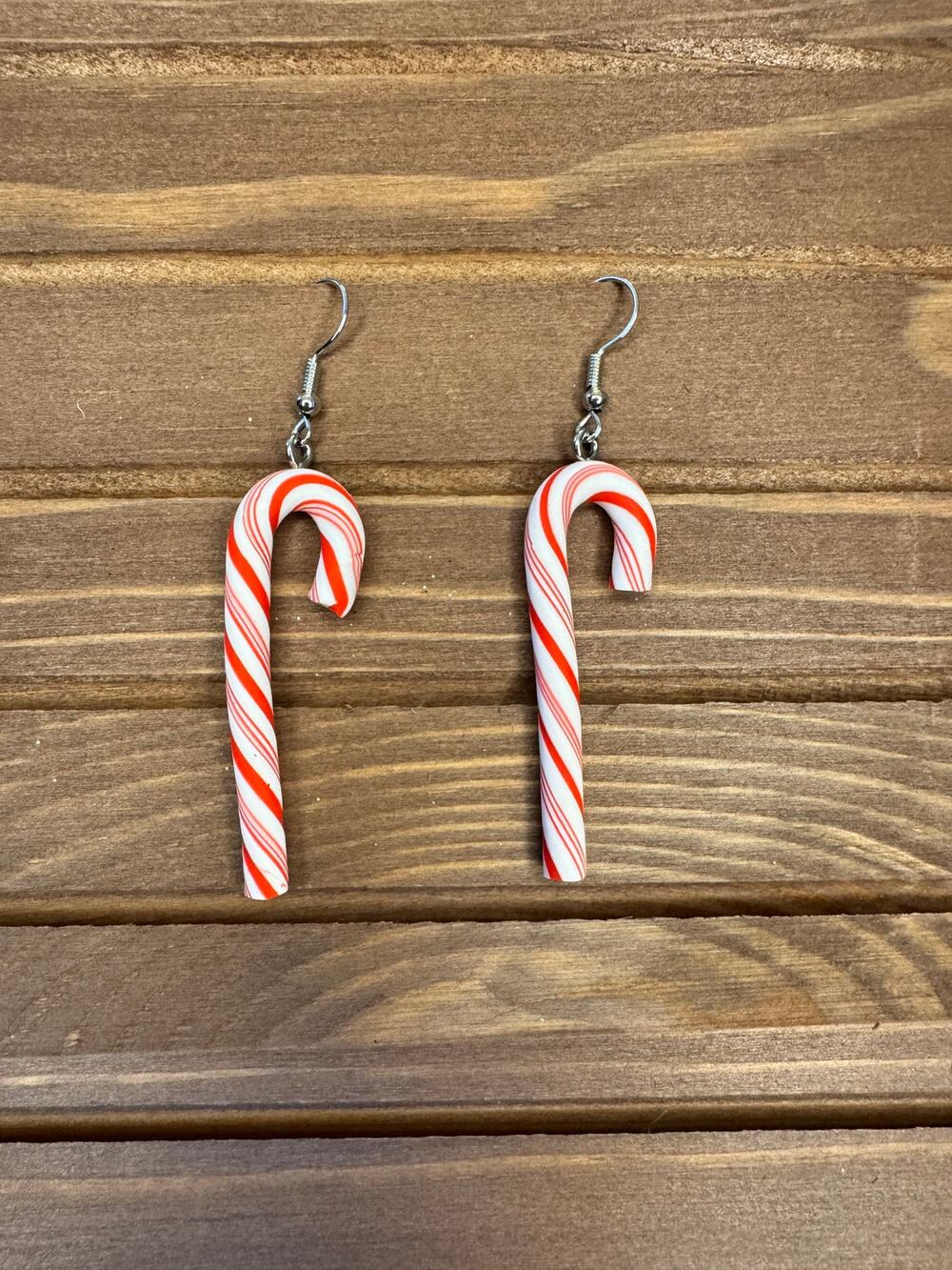 Red White Striped Candy Cane Christmas Ornament Earrings Christmas Red Earrings